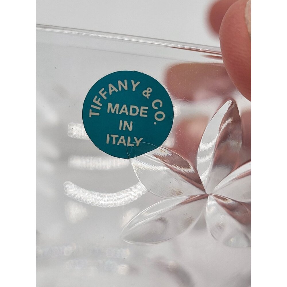 Tiffany & Co. 4 1/2" Crystal Cut Floral Star Art Glass Round Finger Bowl Italy - Picture 4 of 8